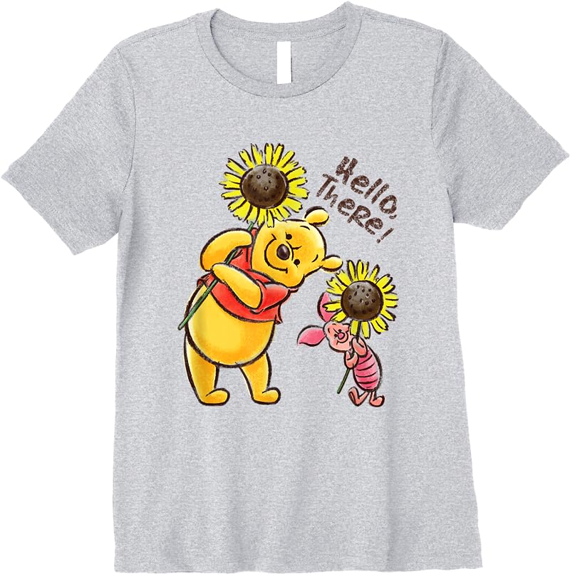 Disney Winnie The Pooh Piglet Hello There Sunflowers T Shirts Sport Grey Disney Winnie The Pooh Piglet Hello There Sunflowers T Shirts Sport Grey