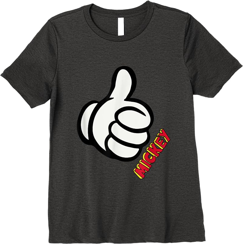 Mens Disney Thumbs Up Mickey Mouse White T Shirts Dark Heather